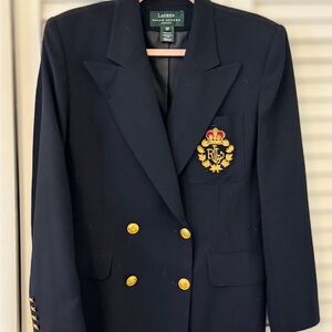 Ralph Lauren Classic Women's Navy Blue Double-breasted Blazer 10P VTG